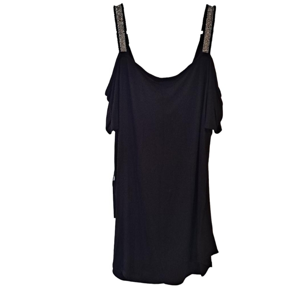 ROCK & REBPUBLIC Black Tank Chain Link Strap Scoop Neck Blouse Size Large - Picture 2 of 10